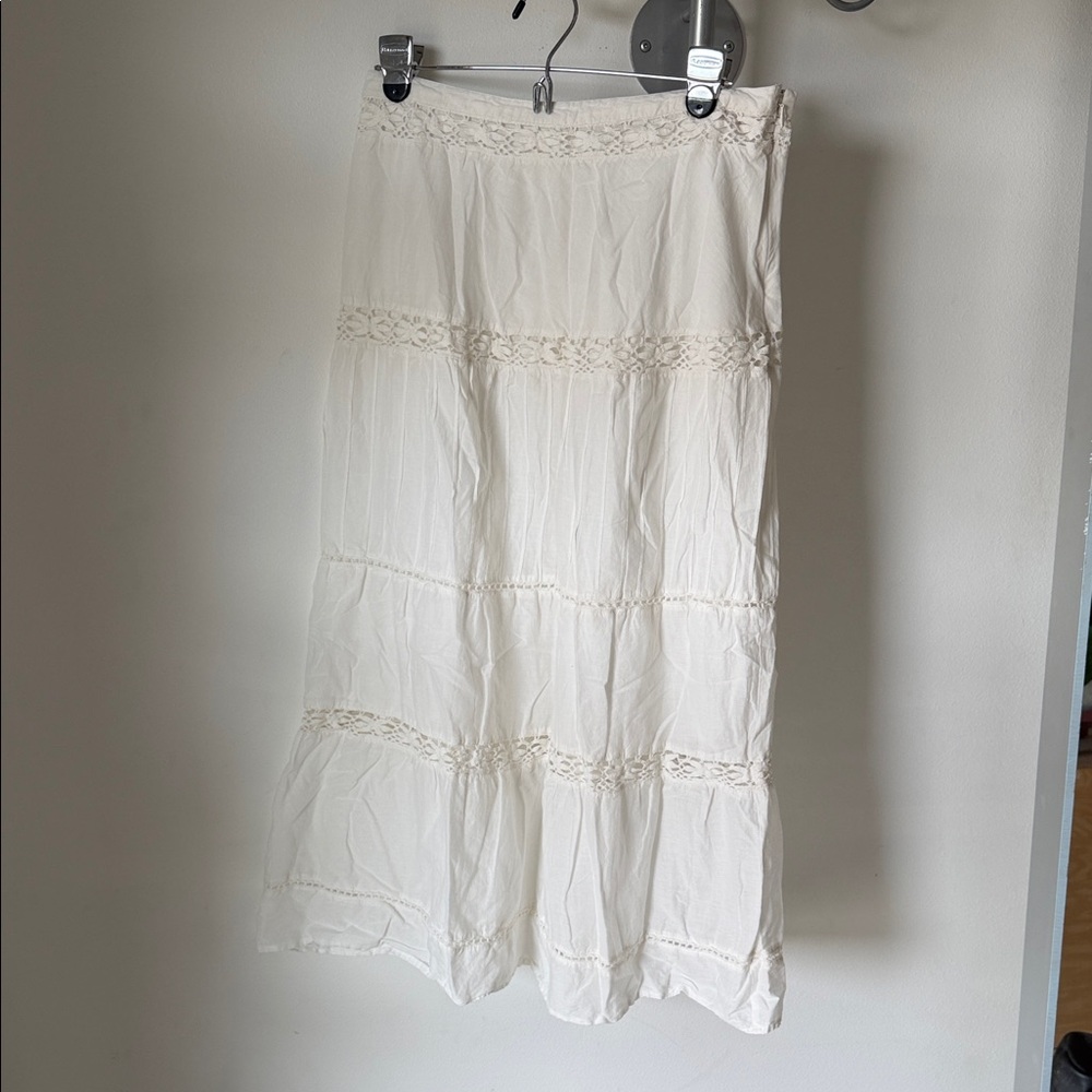 Arnhem Cream Maxi Skirt with Lace Trim